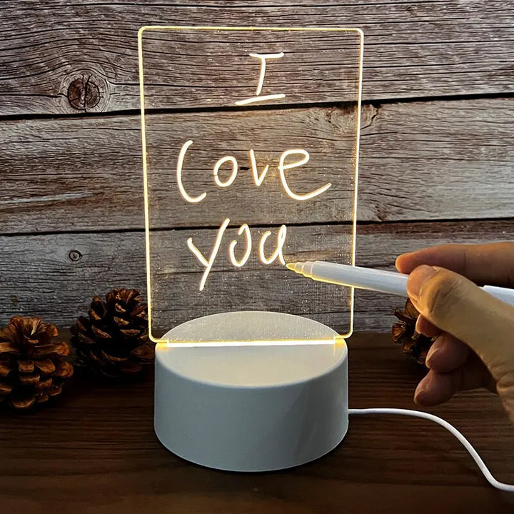 LED Acrylic Night Light with USB Message Board and Pen