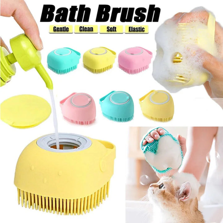 Bathroom Soft Safe Silicone Dog Cat Bath Brush with Shampoo Box Pet Bathroom Massage Gloves Dog Cat Cleaning Grooming Tools