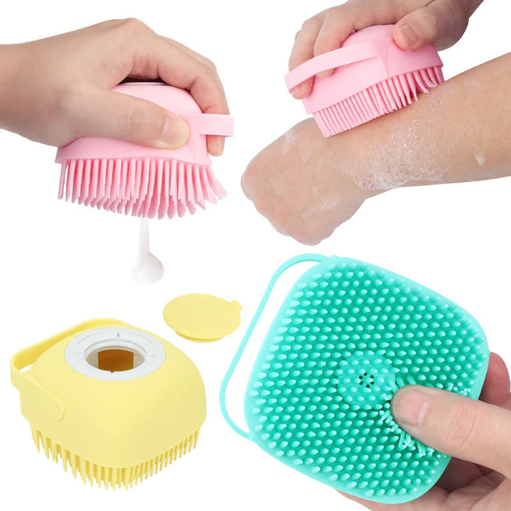 Bathroom Soft Safe Silicone Dog Cat Bath Brush with Shampoo Box Pet Bathroom Massage Gloves Dog Cat Cleaning Grooming Tools