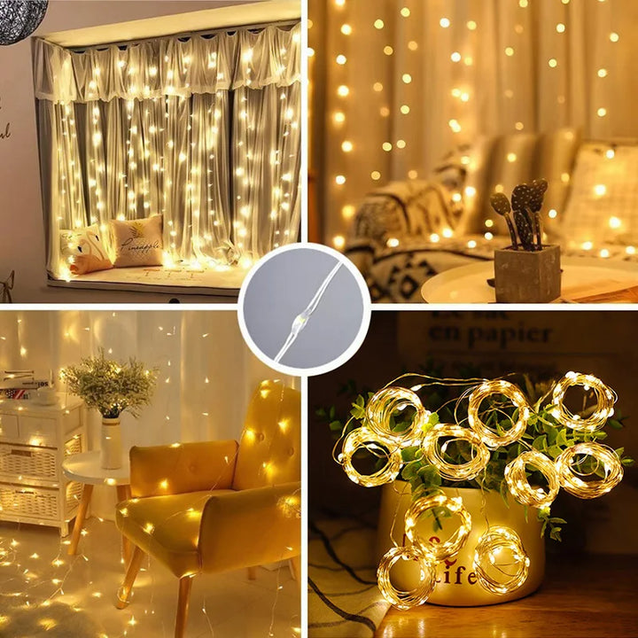 Curtain Garland Led String Lights Festival Christmas Decoration 8 Modes Usb Remote Control Holiday Fairy Lights For Bedroom Home