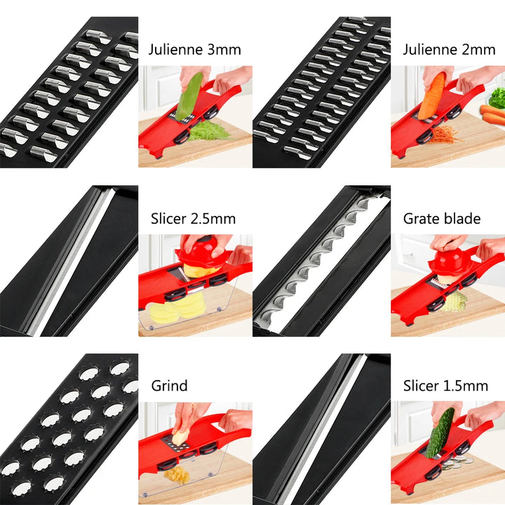 HILIFE 6 Blades Slicer Cooking Tool Sets Fruit Cutter Kitchen Gadget Vegetable Mandoline Slicer Grater Multi-function