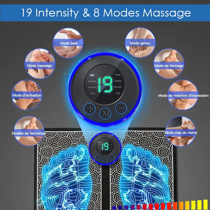 EMS Foot Massager Pad Reflexology Foot Acupoint Massage Muscle Stimulation Improve Blood Circulation Relief Pain USB Rechargeable