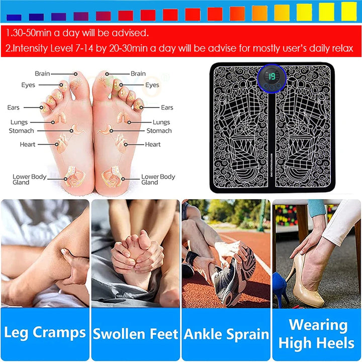 EMS Foot Massager Pad Reflexology Foot Acupoint Massage Muscle Stimulation Improve Blood Circulation Relief Pain USB Rechargeable