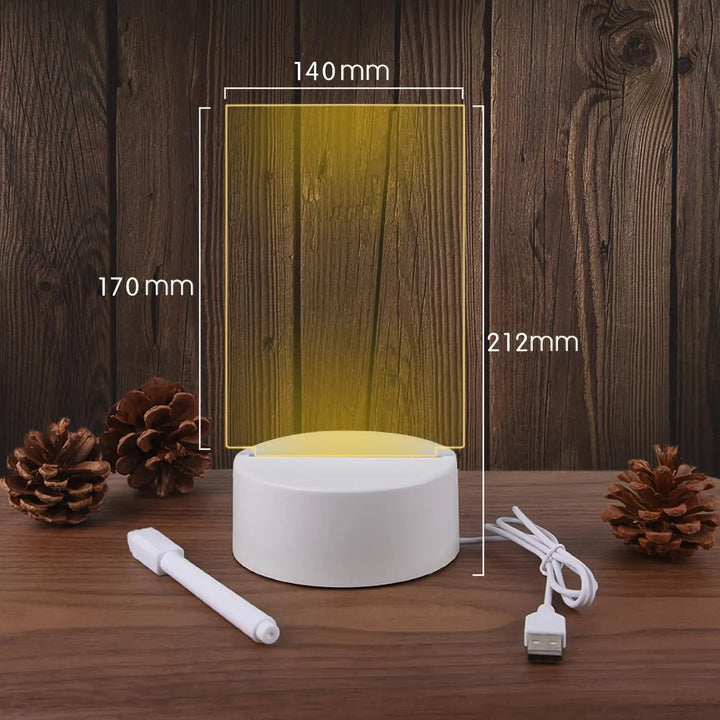 LED Acrylic Night Light with USB Message Board and Pen